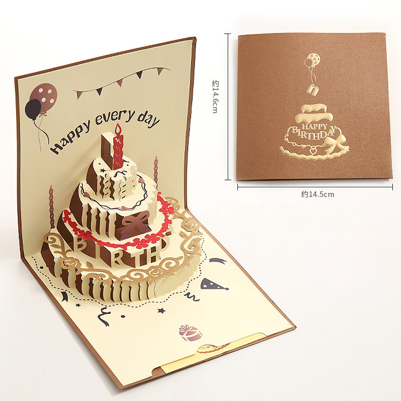 Feifeitech™ 3D Happy Birthday Card with Cake Design