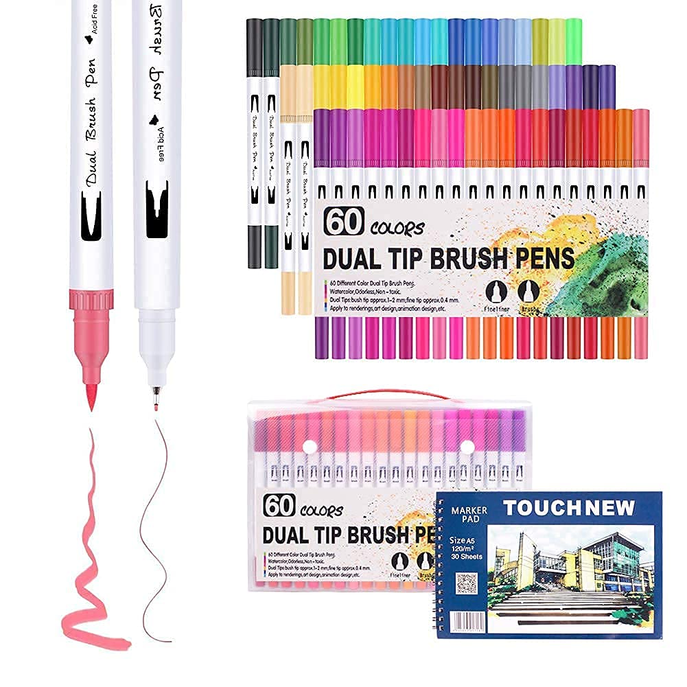 Emmascribe™ 60 Colours Watercolour Brush Pen Dual Pens Art Markers - EmmaScribe