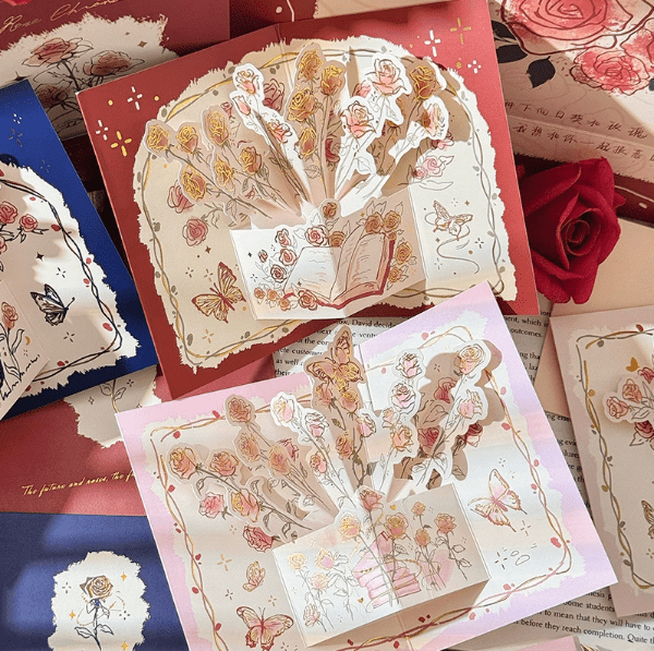 EmmaScribe Gold - embossed 3D Rose Greeting Card - EmmaScribe